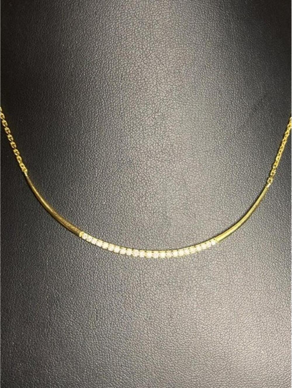 B5037 Stella & Dot Gold Tone Curved Bar Necklace Pave Rhinestone Adjustable 18" - Picture 2 of 3